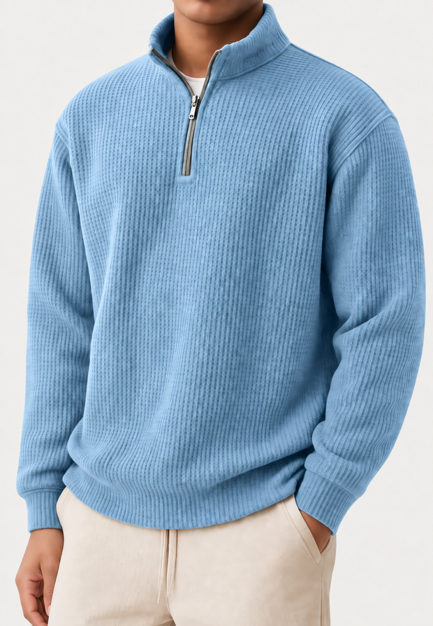 Herrenpullover Rippstrick mit halbem Zip & Stehkragen – Elio