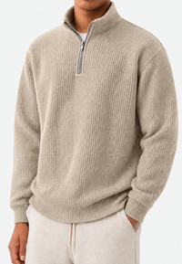 Herrenpullover Rippstrick mit halbem Zip & Stehkragen – Elio