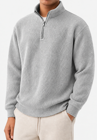 Herrenpullover Rippstrick mit halbem Zip & Stehkragen – Elio