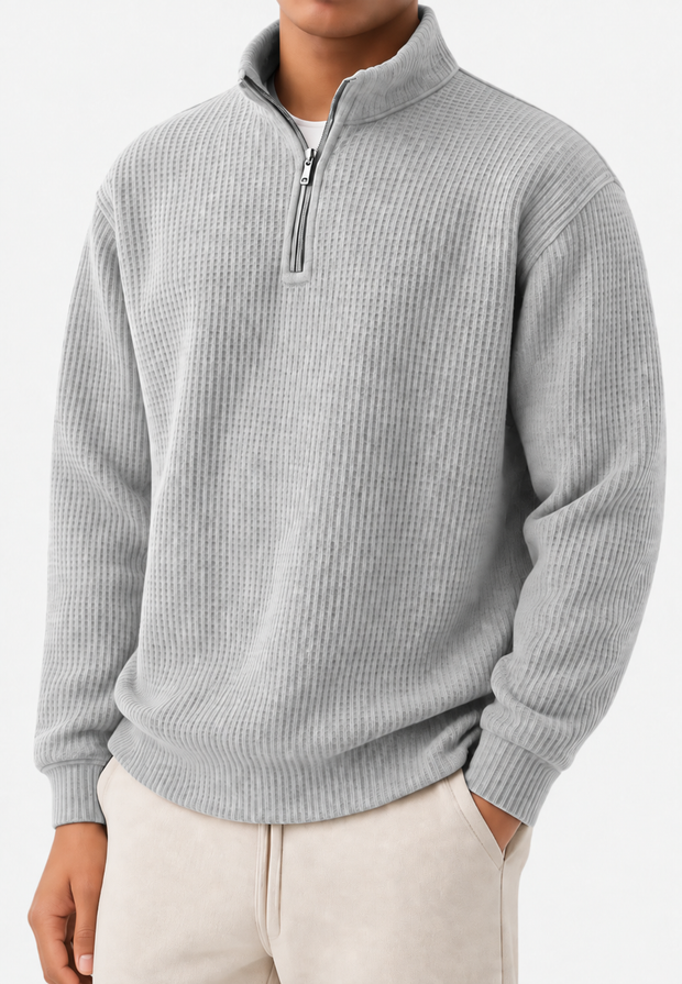 Herrenpullover Rippstrick mit halbem Zip & Stehkragen – Elio