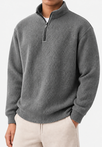 Herrenpullover Rippstrick mit halbem Zip & Stehkragen – Elio