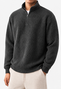 Herrenpullover Rippstrick mit halbem Zip & Stehkragen – Elio