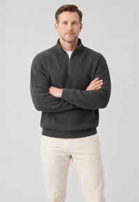 Herrenpullover Rippstrick mit halbem Zip & Stehkragen – Elio