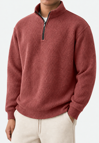 Herrenpullover Rippstrick mit halbem Zip & Stehkragen – Elio