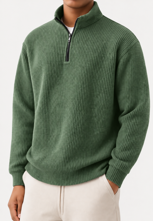 Herrenpullover Rippstrick mit halbem Zip & Stehkragen – Elio