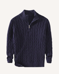 Herrenpullover Halbzip mit Zopfmuster & Stehkragen – Moritz