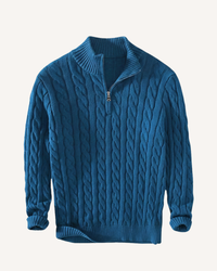 Herrenpullover Halbzip mit Zopfmuster & Stehkragen – Moritz