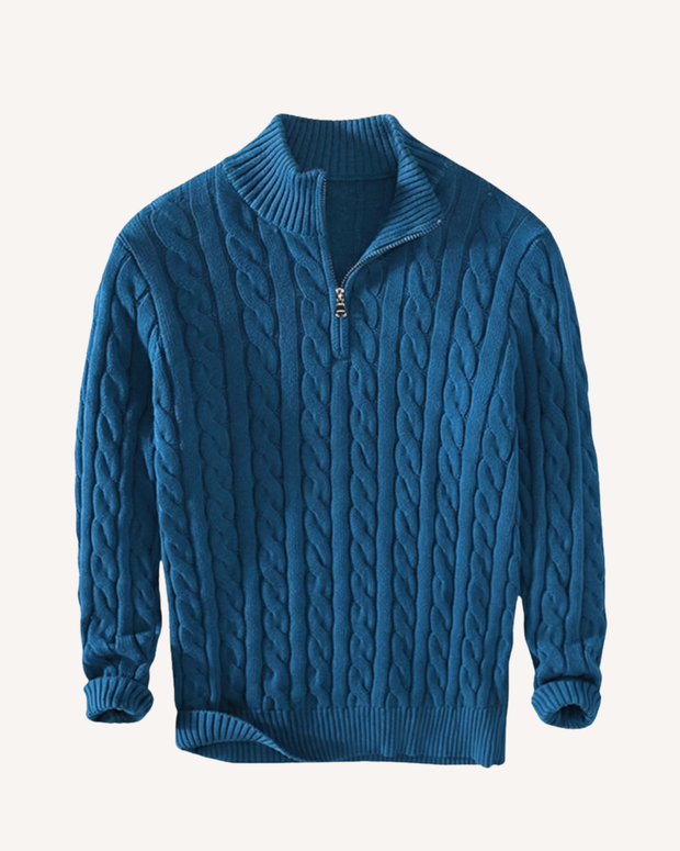 Herrenpullover Halbzip mit Zopfmuster & Stehkragen – Moritz