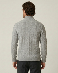 Herrenpullover Halbzip mit Zopfmuster & Stehkragen – Moritz