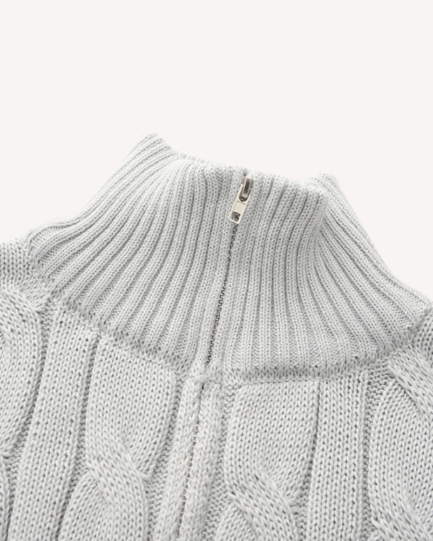 Herrenpullover Halbzip mit Zopfmuster & Stehkragen – Moritz