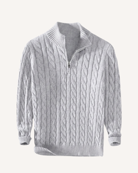 Herrenpullover Halbzip mit Zopfmuster & Stehkragen – Moritz