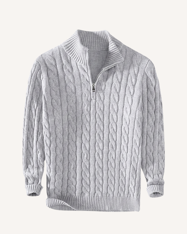 Herrenpullover Halbzip mit Zopfmuster & Stehkragen – Moritz