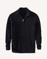 Herrenpullover Halbzip mit Zopfmuster & Stehkragen – Moritz