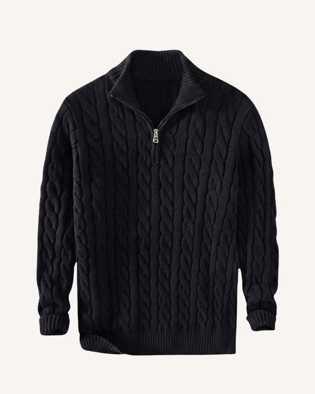 Herrenpullover Halbzip mit Zopfmuster & Stehkragen – Moritz