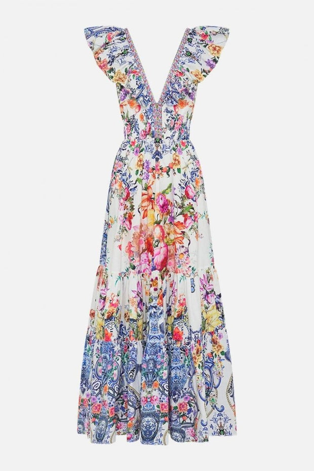 Juni - Maxikleid mit Blumenmuster und Rüschen
