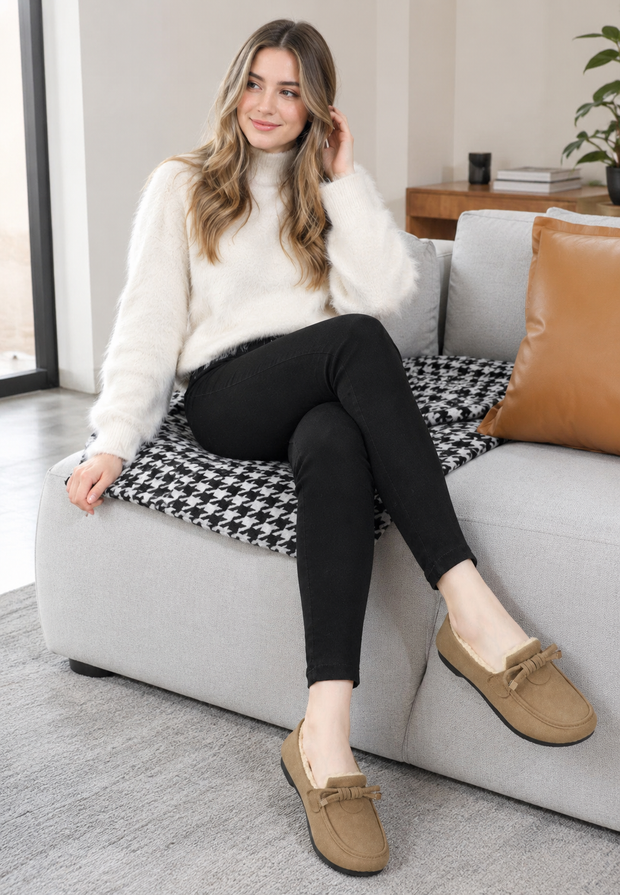 Damen Mokassin mit Fleecefutter & Zierschleife, flach – Selma