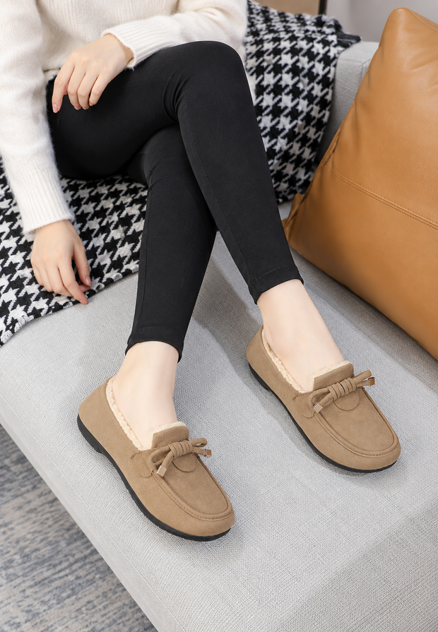 Damen Mokassin mit Fleecefutter & Zierschleife, flach – Selma