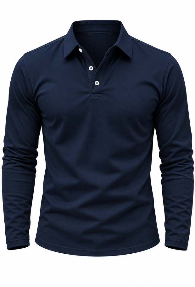 Herren Longsleeve-Polo mit Hemdkragen & Knöpfen – Breno