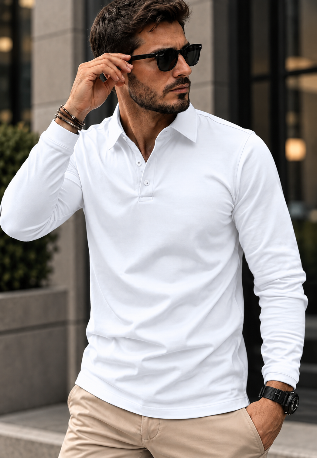 Herren Longsleeve-Polo mit Hemdkragen & Knöpfen – Breno