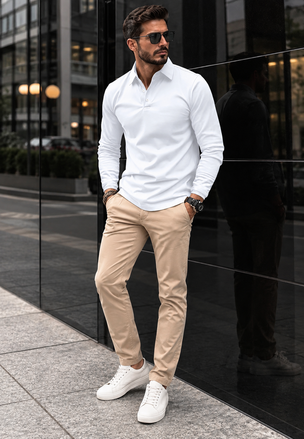 Herren Longsleeve-Polo mit Hemdkragen & Knöpfen – Breno