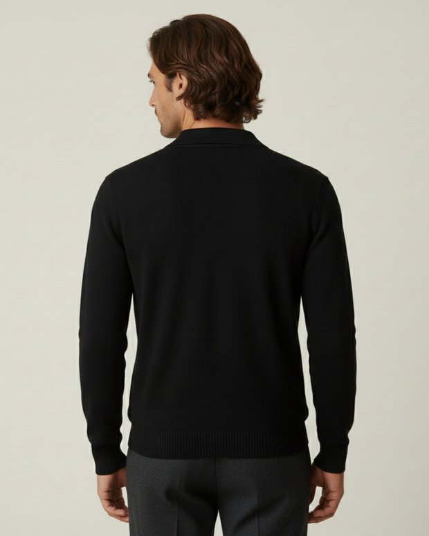 Herren Polo Langarm glatt gestrickt, offener Kragen – Elian