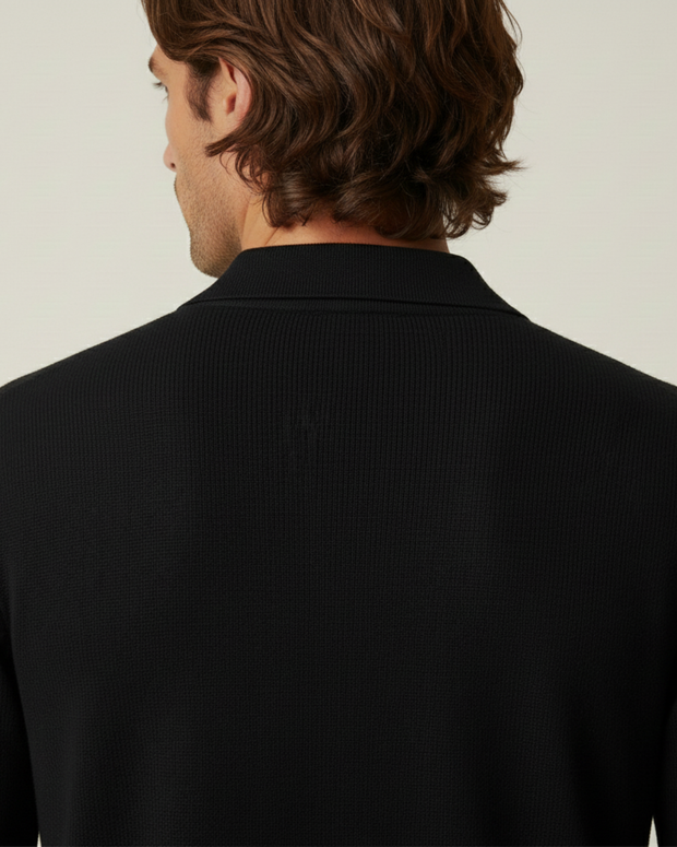 Herren Polo Langarm glatt gestrickt, offener Kragen – Elian