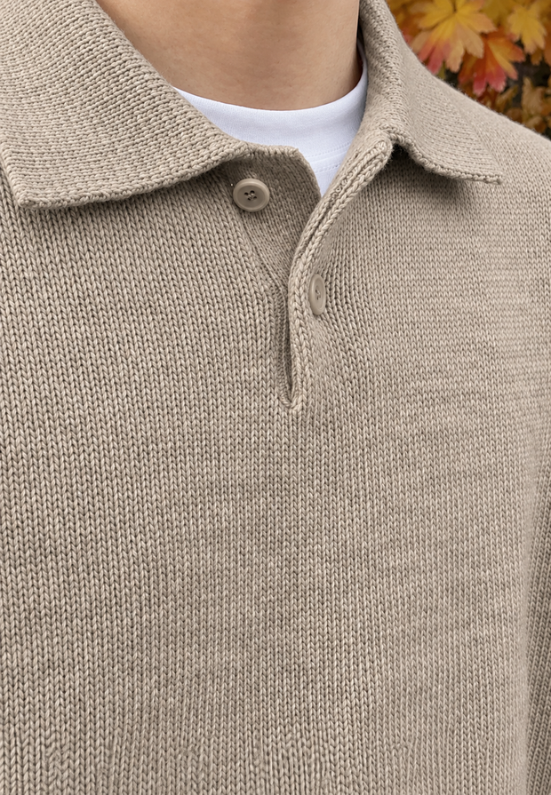 Herren Longsleeve-Polohemd glatter Strick, Kragen – Miro