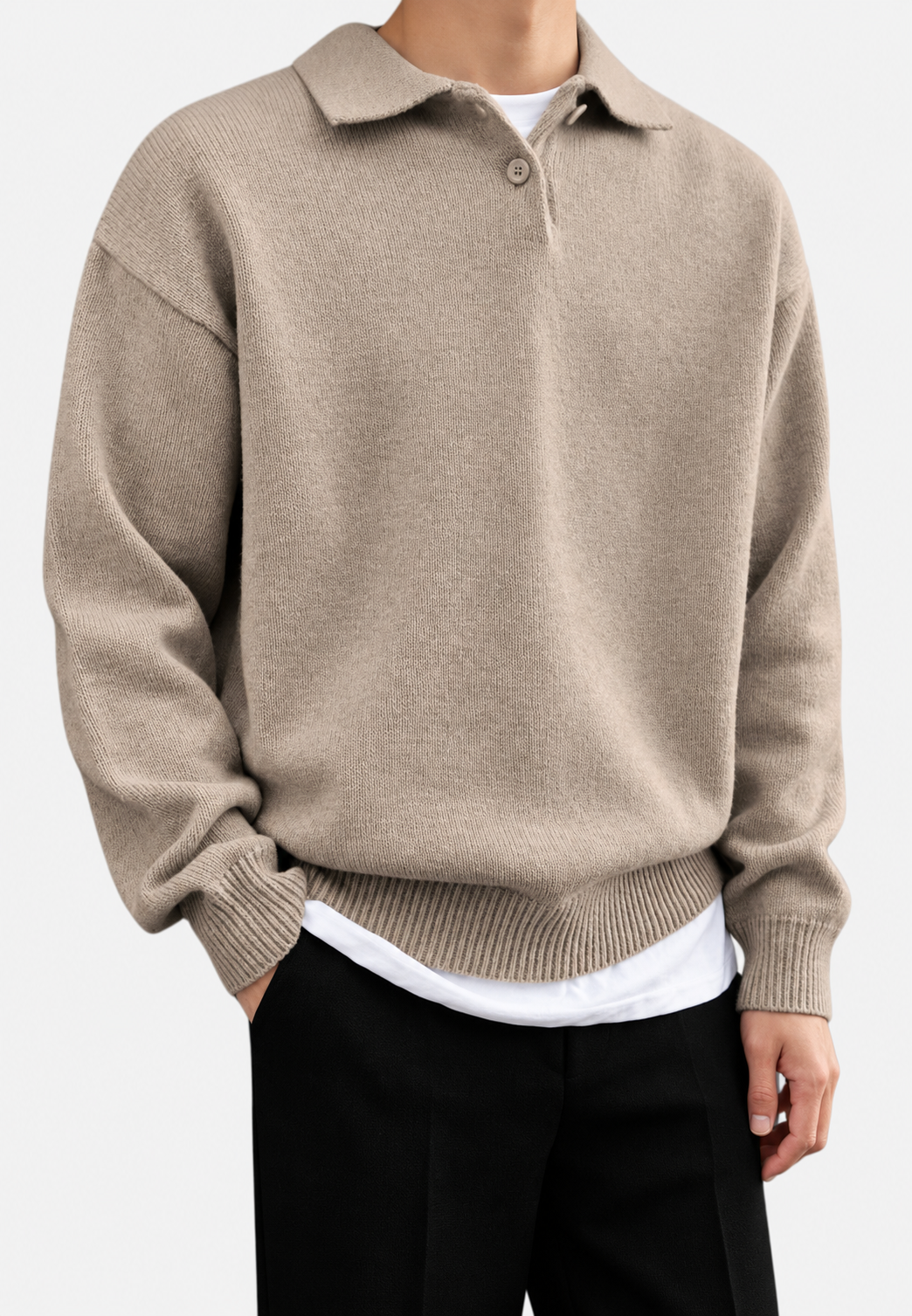 Herren Longsleeve-Polohemd glatter Strick, Kragen – Miro