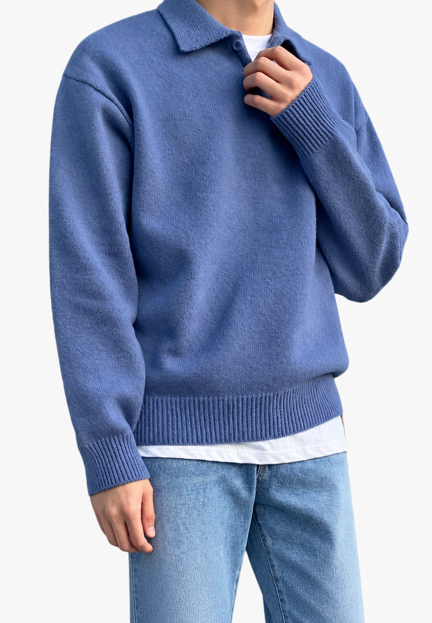 Herren Longsleeve-Polohemd glatter Strick, Kragen – Miro