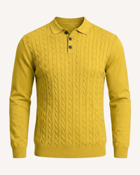 Herren Zopfstrick-Polo Langarm mit Kragen – Teo