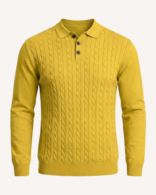Herren Zopfstrick-Polo Langarm mit Kragen – Teo