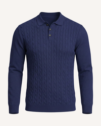 Herren Zopfstrick-Polo Langarm mit Kragen – Teo