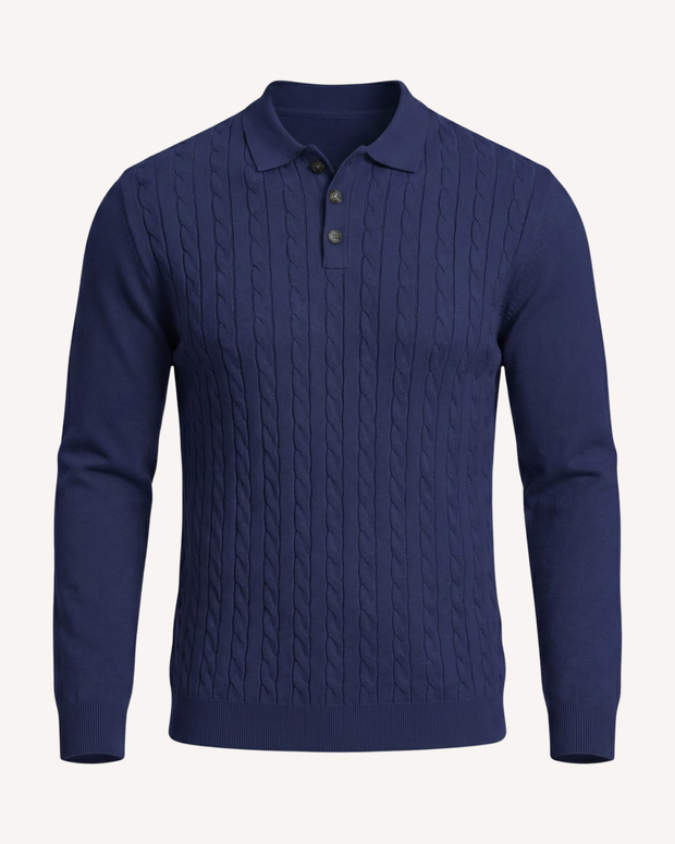 Herren Zopfstrick-Polo Langarm mit Kragen – Teo