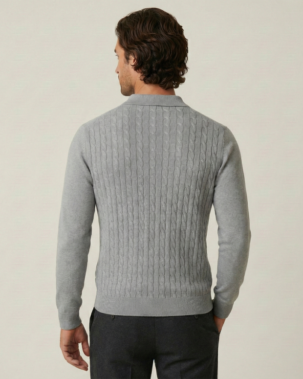 Herren Zopfstrick-Polo Langarm mit Kragen – Teo