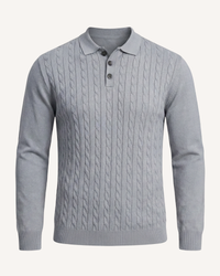 Herren Zopfstrick-Polo Langarm mit Kragen – Teo