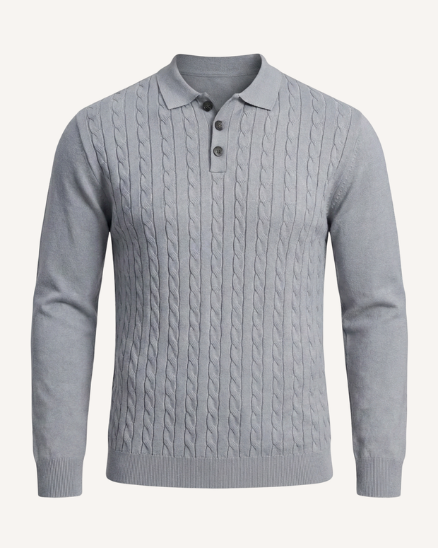 Herren Zopfstrick-Polo Langarm mit Kragen – Teo