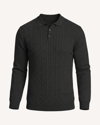 Herren Zopfstrick-Polo Langarm mit Kragen – Teo