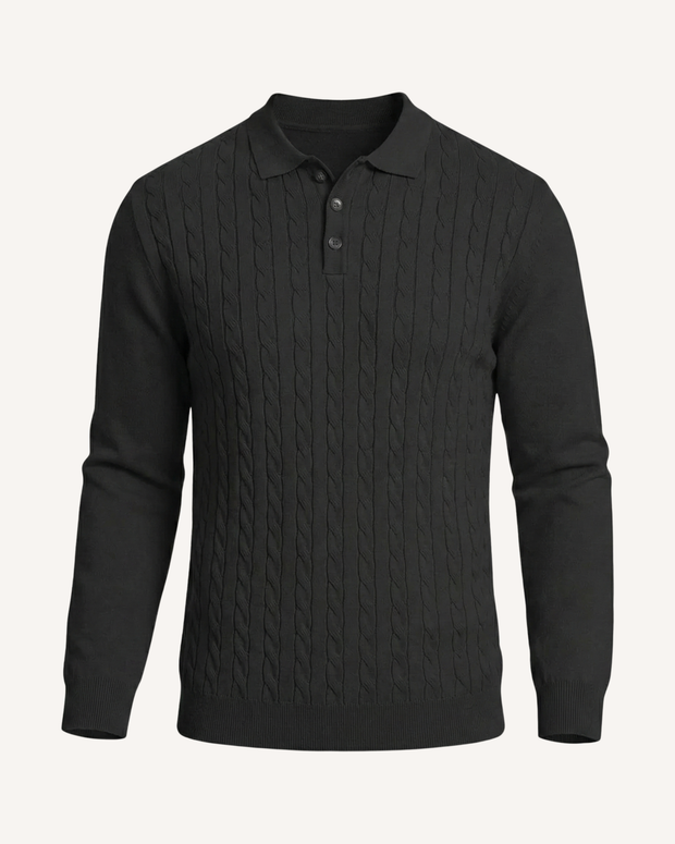 Herren Zopfstrick-Polo Langarm mit Kragen – Teo