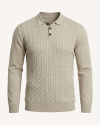 Herren Zopfstrick-Polo Langarm mit Kragen – Teo