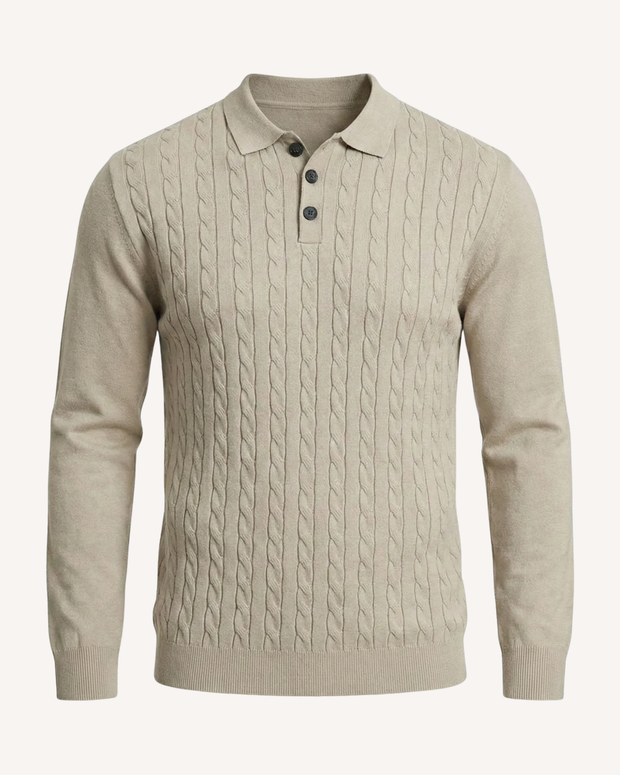 Herren Zopfstrick-Polo Langarm mit Kragen – Teo