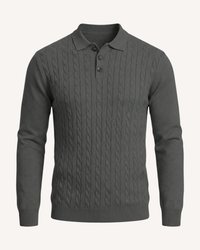 Herren Zopfstrick-Polo Langarm mit Kragen – Teo