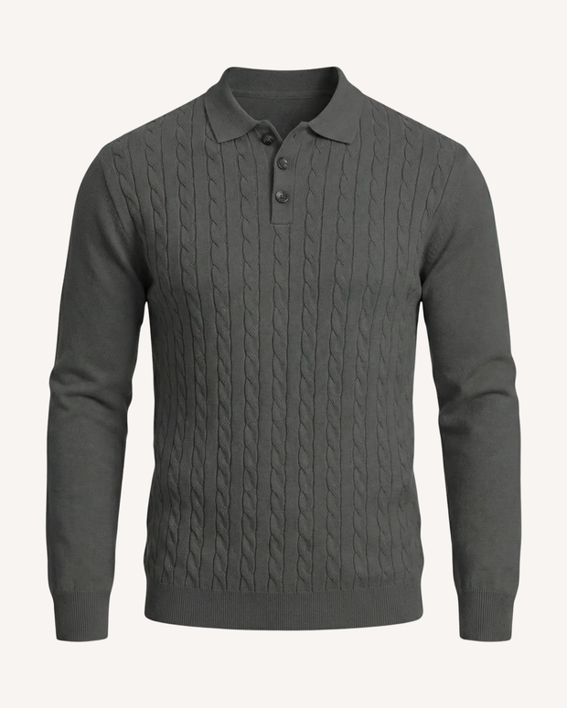Herren Zopfstrick-Polo Langarm mit Kragen – Teo
