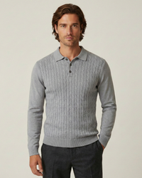 Herren Zopfstrick-Polo Langarm mit Kragen – Teo
