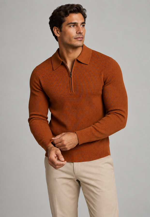 Herren Strick-Polo mit halbem Reißverschluss, langarm Herbst – Lior