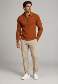 Herren Strick-Polo mit halbem Reißverschluss, langarm Herbst – Lior