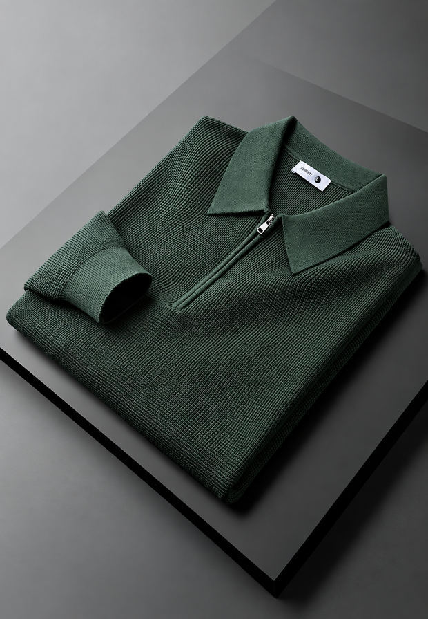 Herren Strick-Polo mit halbem Reißverschluss, langarm Herbst – Lior