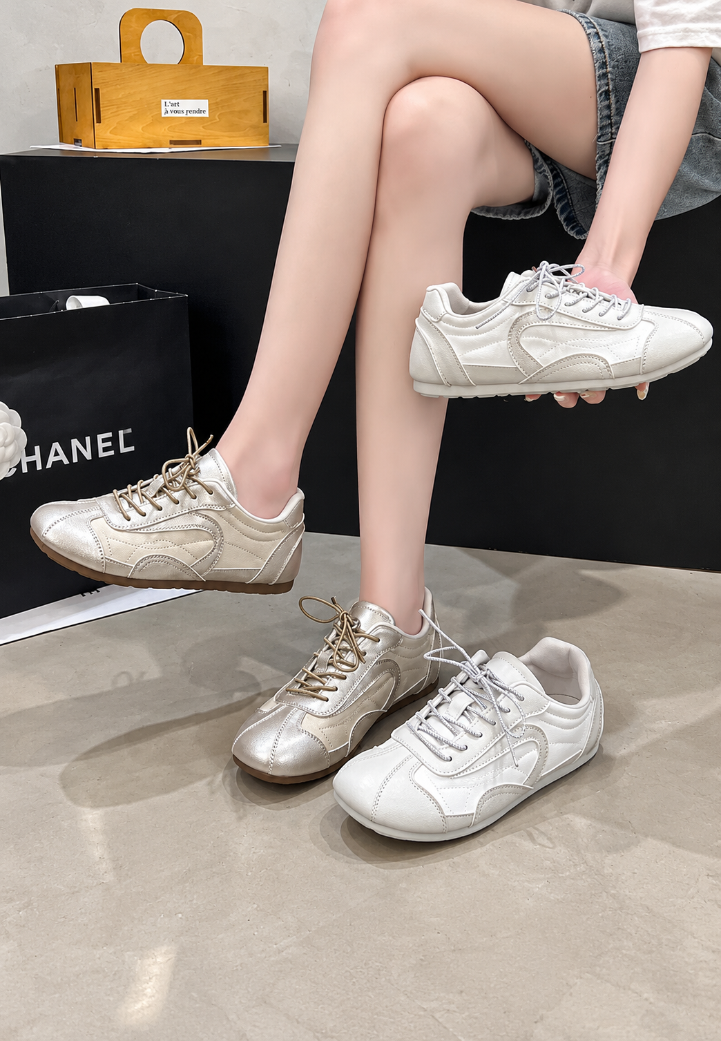 Damen Metallic Sneaker Retro-Stil mit Materialmix – Siena