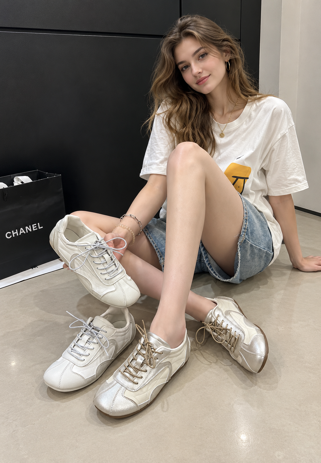 Damen Metallic Sneaker Retro-Stil mit Materialmix – Siena